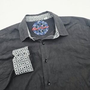 Robert Graham Men's Size XL Black Floral Jacquard Button Up Shirt Flip Cuff